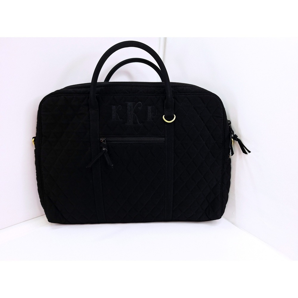 Vera Bradley Black Quilted Laptop Bag Commuter Briefcase Cottagecore Monogram